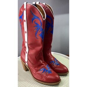 Dingo Women's Original Leather Western Cowgirl Boots Red/White/Blue 4th July 9M